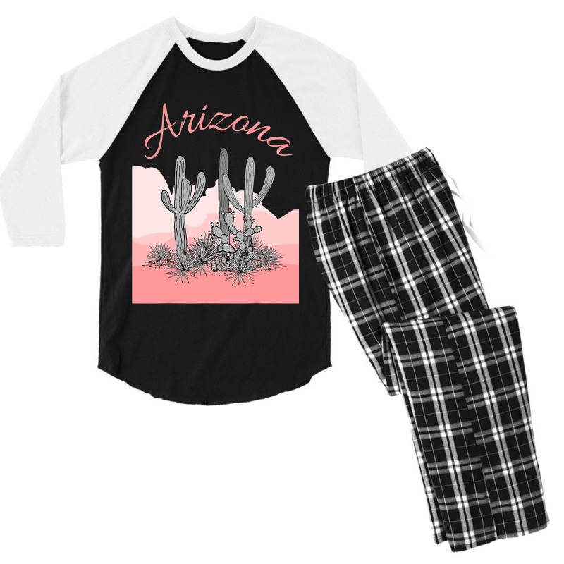 Saguaro Cactus Arizona Desert Scene Coral Pink Men's 3/4 Sleeve Pajama Set | Artistshot