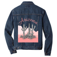 Saguaro Cactus Arizona Desert Scene Coral Pink Men Denim Jacket | Artistshot