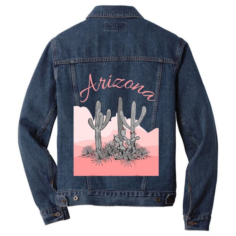 Saguaro Cactus Arizona Desert Scene Coral Pink Men Denim Jacket | Artistshot