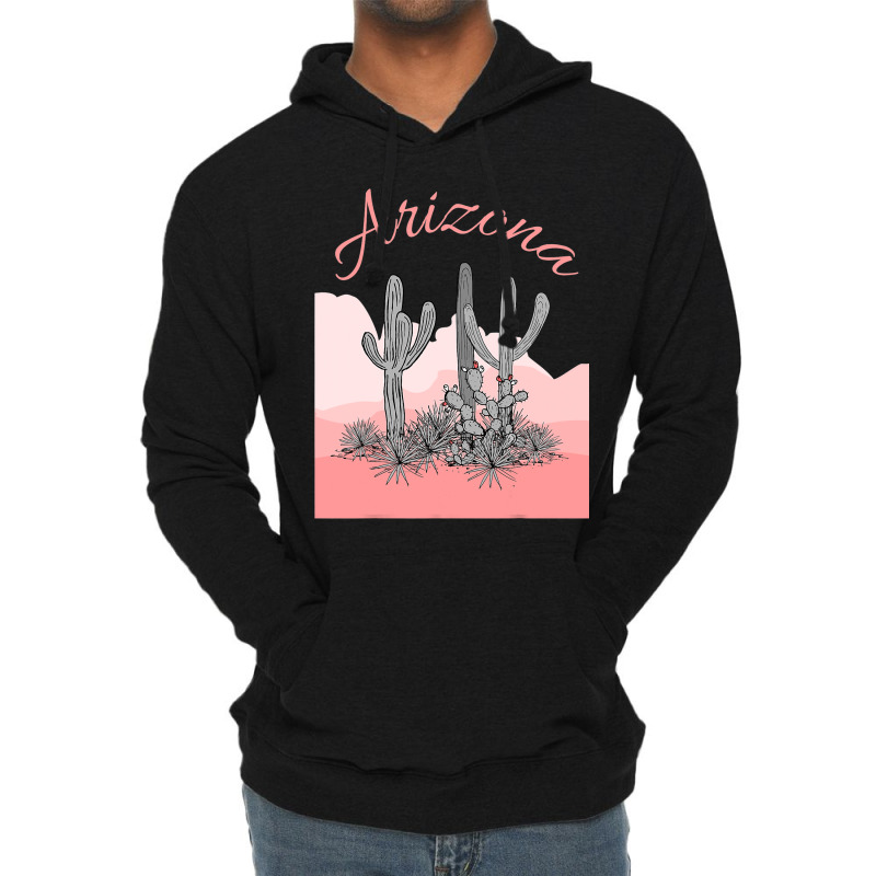 Saguaro Cactus Arizona Desert Scene Coral Pink Lightweight Hoodie | Artistshot