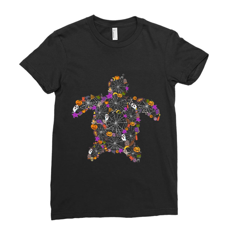 Sea Turtle Halloween Spiderweb Pumpkin Ghost Hallo Ladies Fitted T-Shirt by NouraMetcalfe | Artistshot