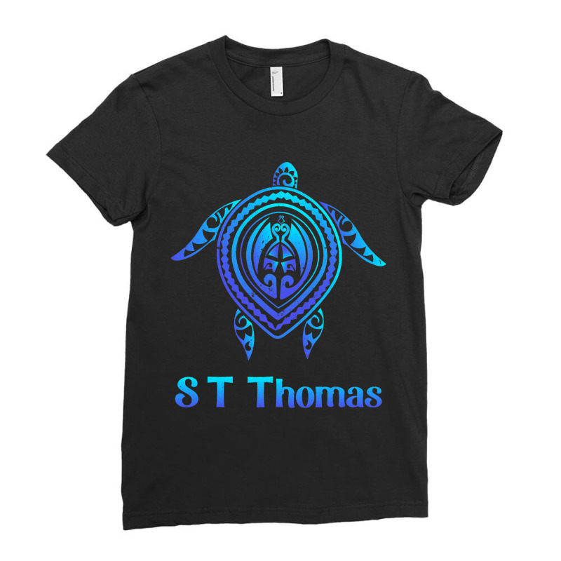 Saint Thomas Island Usvi Sea Turtle Blue Sea Triba Ladies Fitted T-Shirt by NouraMetcalf | Artistshot