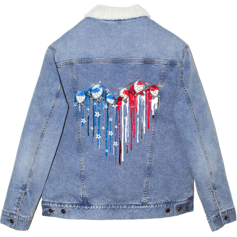 Sea Turtle Heart American Flag 4th Of July Mens Wo Unisex Sherpa-Lined Denim Jacket by MalenyJanis | Artistshot