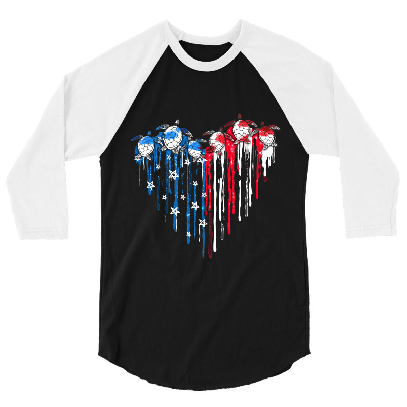 Sea Turtle Heart American Flag 4th Of July Mens Wo 3/4 Sleeve Shirt by MalenyJanis | Artistshot