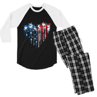 Sea Turtle Heart American Flag 4th Of July Mens Wo Men's 3/4 Sleeve Pajama Set | Artistshot