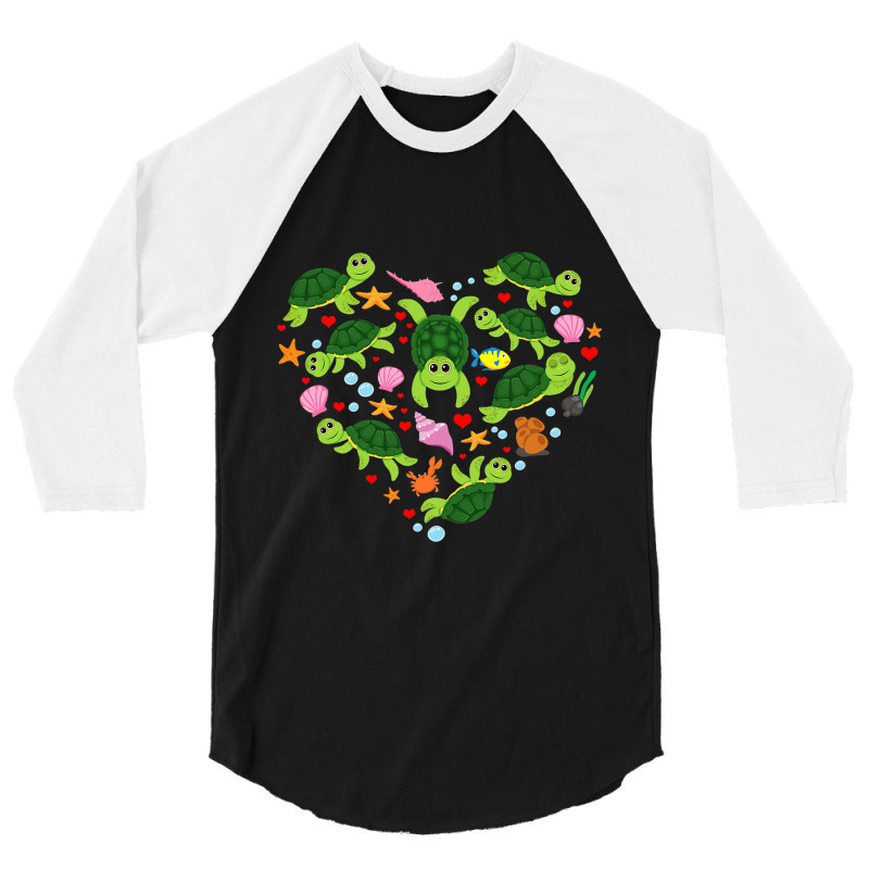 Sea Turtle Heart Valentines Day Cute Boys Girls Ki 3/4 Sleeve Shirt by JanChao | Artistshot