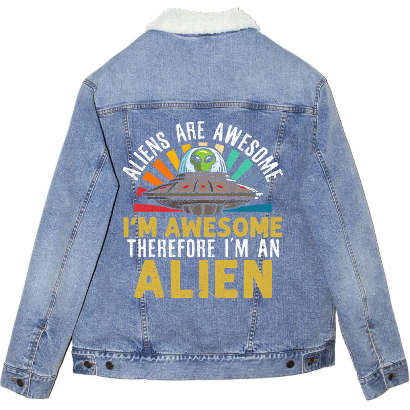 Space Abduction Vintage Ufo Alien Retro Unisex Sherpa-lined Denim Jacket | Artistshot