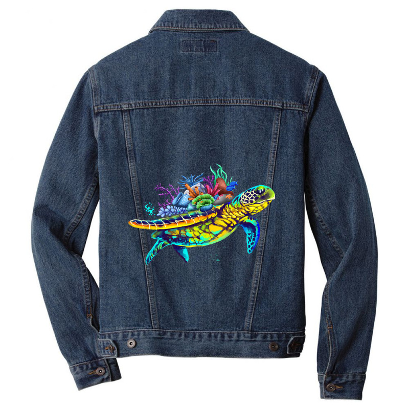 Save The Sea Turtles Funny Environmental Turtle Lo Men Denim Jacket by ChelsieRountree | Artistshot