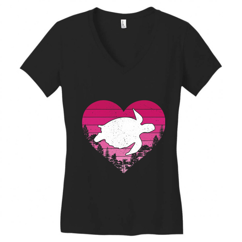 Sea Turtle Lover Retro Vintage Heart Sea Turtle Va Women's V-Neck T-Shirt by BayleyMessnz | Artistshot