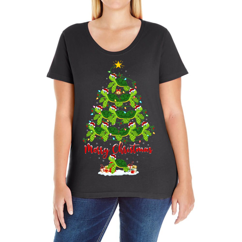 Sea Turtle Lover Xmas Tree Santa Sea Turtle Christ Ladies Curvy T-Shirt by MarquisGoldsmith | Artistshot