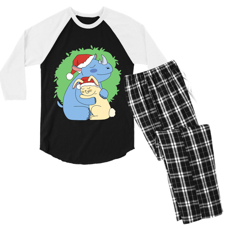 Rhino Hugging Rabbit Design For Men Women And Chil Men's 3/4 Sleeve Pajama Set | Artistshot