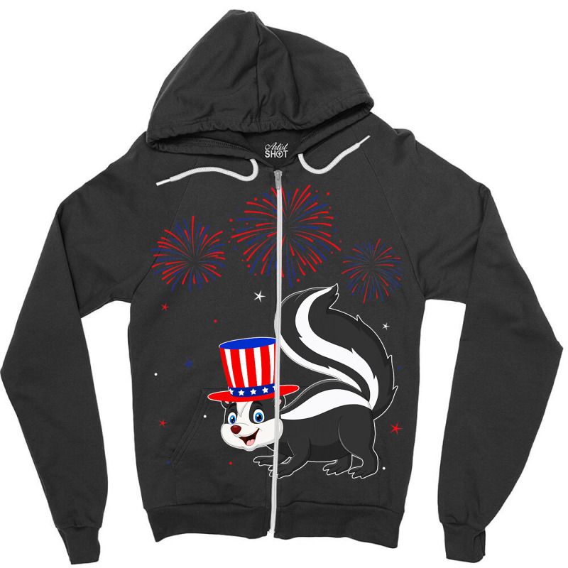 Skunk Graphic Red White Blue Fireworks Decor 4th O Zipper Hoodie | Artistshot