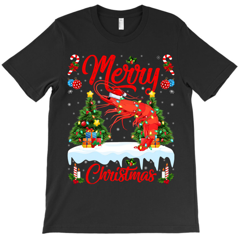 Shrimp Lover Xmas Lighting Santa Hat Shrimp Christ T-shirt | Artistshot