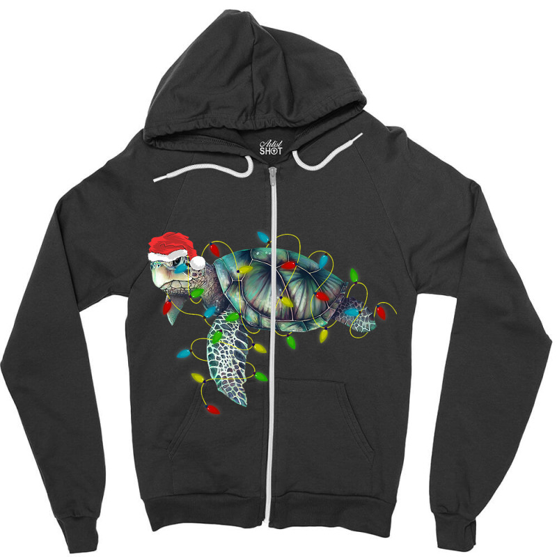 Sea Turtle Santa Gifts Christmas Pajamas Family Fu Zipper Hoodie by AdleeDerr | Artistshot