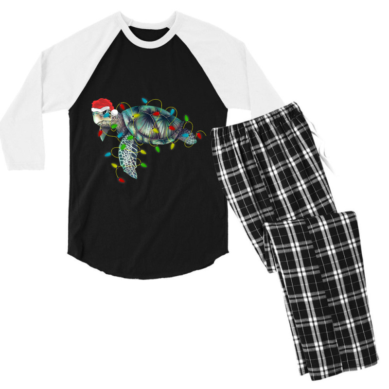 Sea Turtle Santa Gifts Christmas Pajamas Family Fu Men's 3/4 Sleeve Pajama Set by AdleeDerr | Artistshot