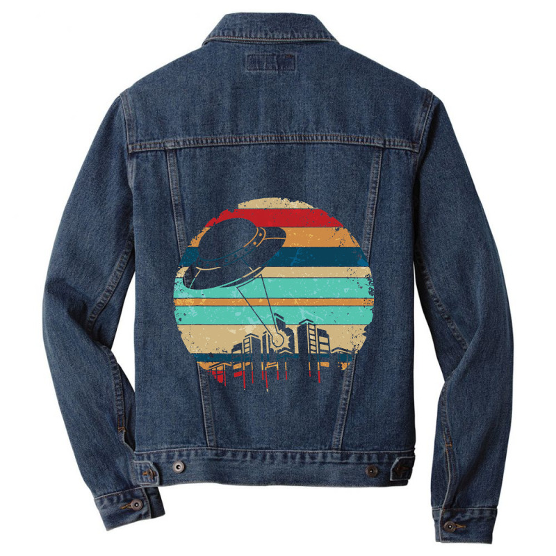 Retro Unidentified Flying Object Alien Ufo Men Denim Jacket | Artistshot