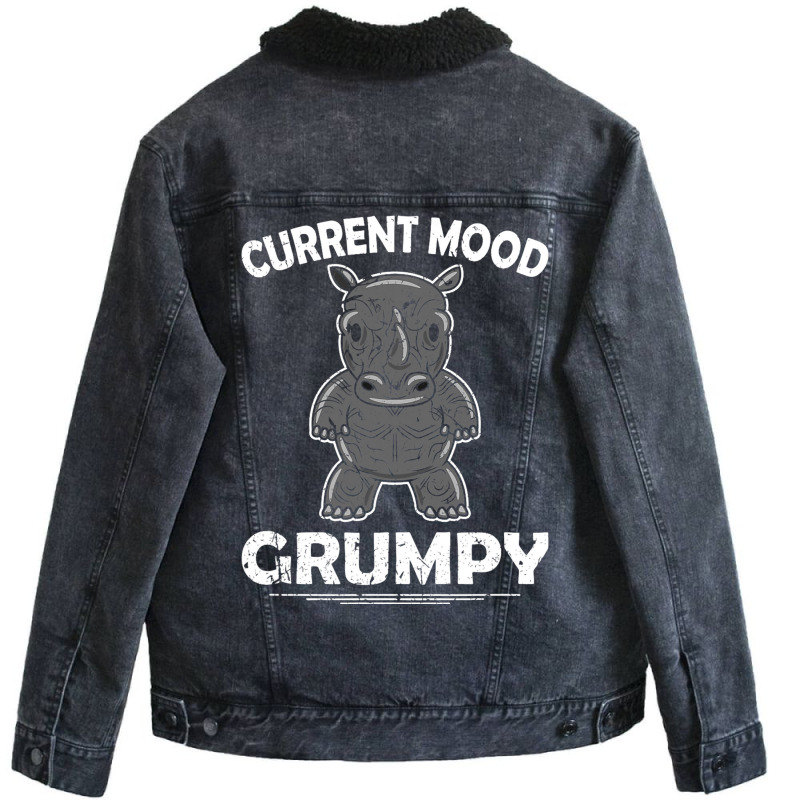 Rhino Men Women Current Mood Grumpy Unisex Sherpa-lined Denim Jacket | Artistshot