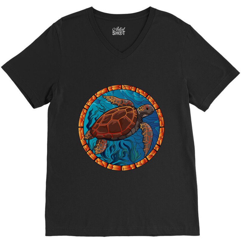 Stained Glass Art Sea Turtle Colorful Glasswork De V-neck Tee | Artistshot