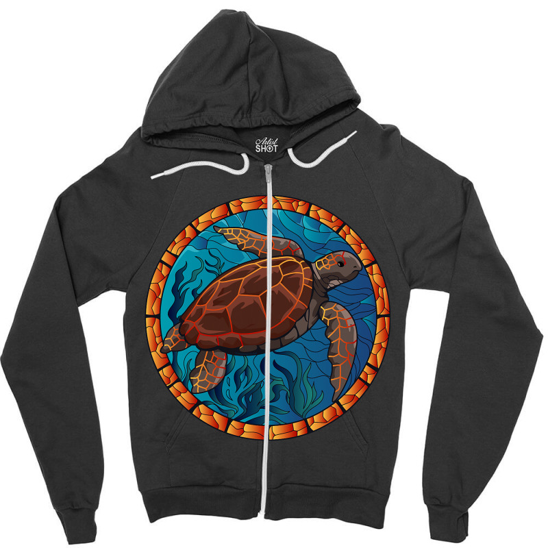 Stained Glass Art Sea Turtle Colorful Glasswork De Zipper Hoodie | Artistshot