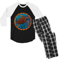 Stained Glass Art Sea Turtle Colorful Glasswork De Men's 3/4 Sleeve Pajama Set | Artistshot