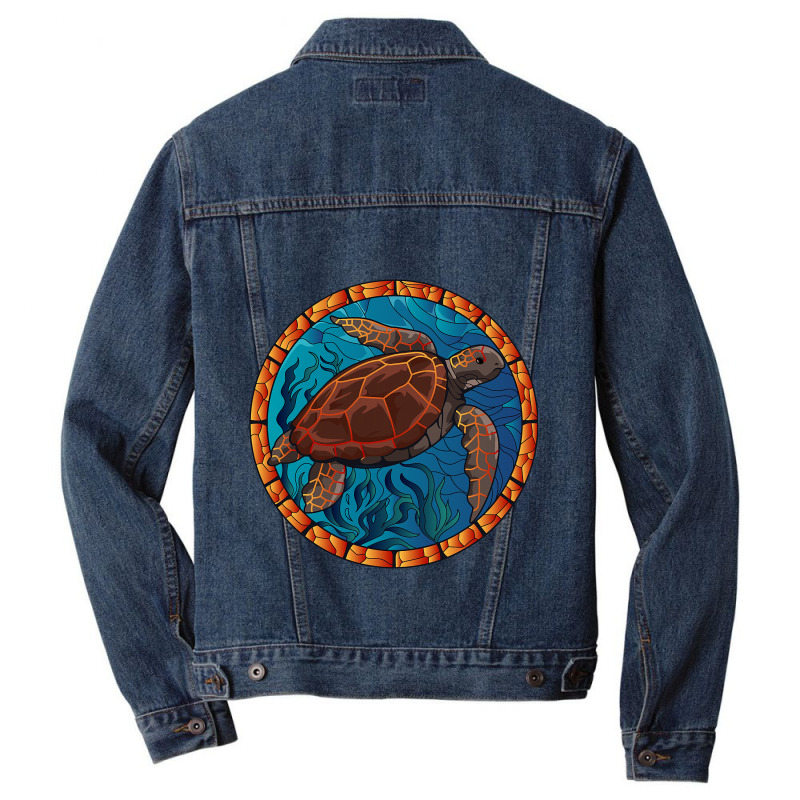 Stained Glass Art Sea Turtle Colorful Glasswork De Men Denim Jacket | Artistshot