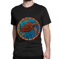 Stained Glass Art Sea Turtle Colorful Glasswork De Classic T-shirt | Artistshot