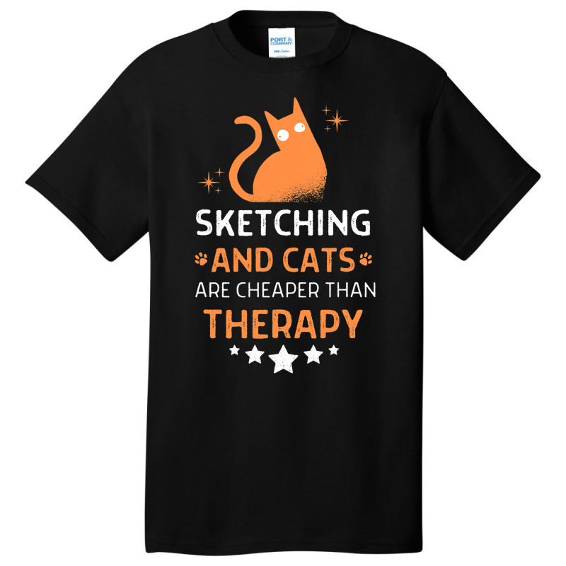 Sketching And Cats Are Cheaper Than A Therapy Men  Basic T-shirt | Artistshot