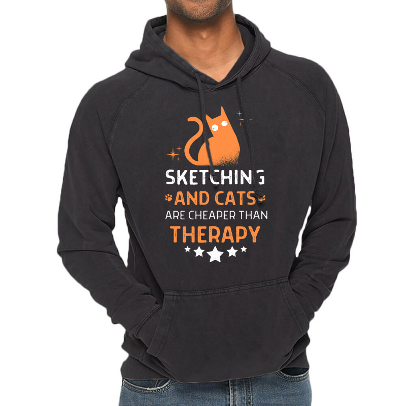 Sketching And Cats Are Cheaper Than A Therapy Men  Vintage Hoodie | Artistshot