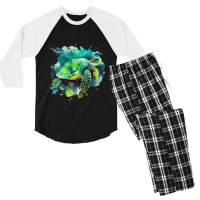 Sea Turtle Watercolor Art Shirt Pop Art Turtle Tee Men's 3/4 Sleeve Pajama Set | Artistshot