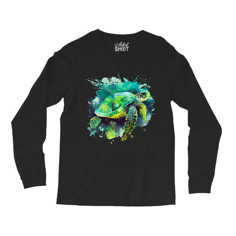 Sea Turtle Watercolor Art Shirt Pop Art Turtle Tee Long Sleeve Shirts by Vibrantora | Artistshot