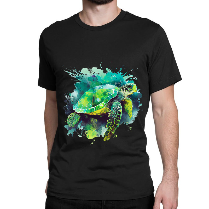 Sea Turtle Watercolor Art Shirt Pop Art Turtle Tee Classic T-shirt by Vibrantora | Artistshot