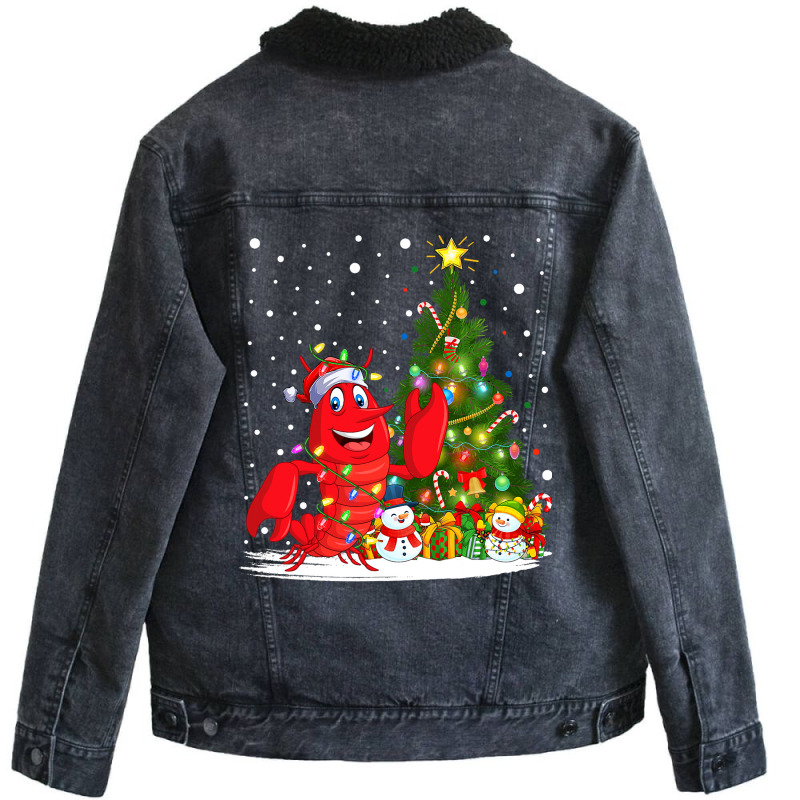 Santa Lobster Fish Xmas Tree Lighting Lobster Chri Unisex Sherpa-lined Denim Jacket | Artistshot