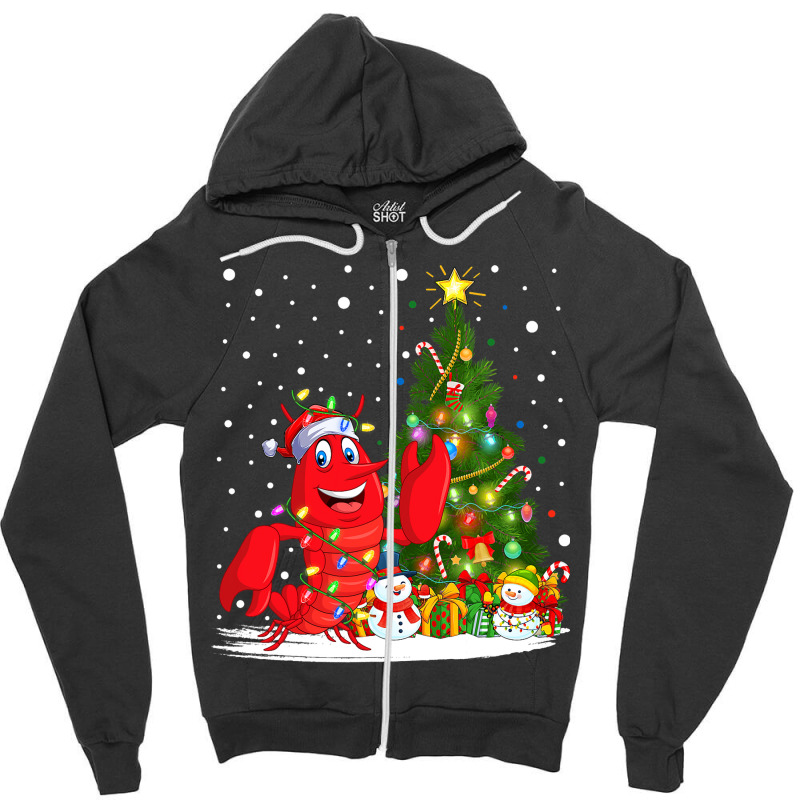 Santa Lobster Fish Xmas Tree Lighting Lobster Chri Zipper Hoodie | Artistshot