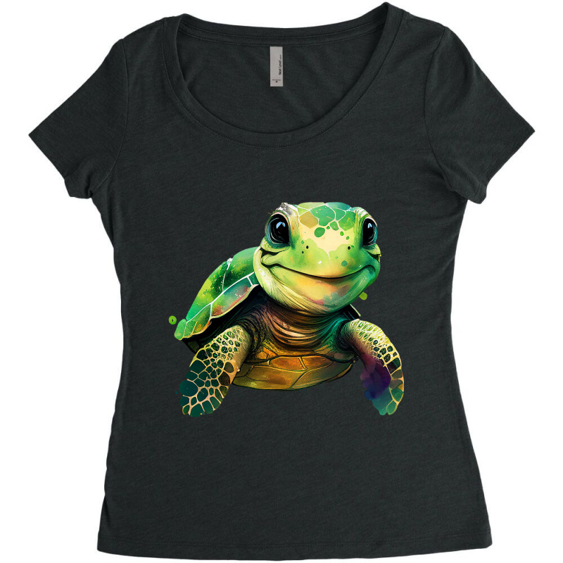 Sea Turtle Watercolor Art Shirt Sea Turtle Lovers Women's Triblend Scoop T-shirt by Glorioussy | Artistshot