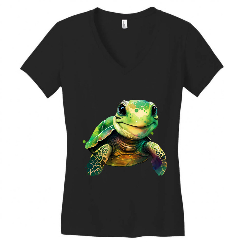 Sea Turtle Watercolor Art Shirt Sea Turtle Lovers Women's V-Neck T-Shirt by Glorioussy | Artistshot