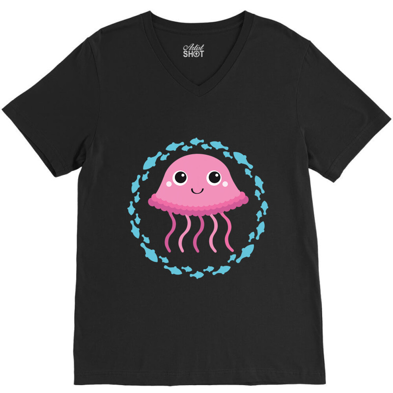 Small Cute Jellyfish In Fish Circle V-neck Tee | Artistshot