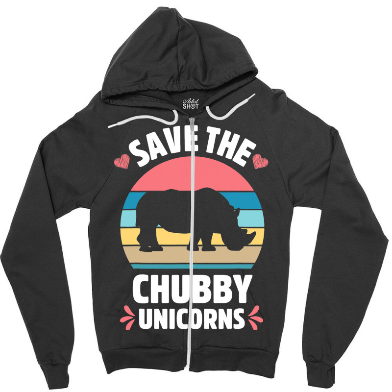 Save The Chubby Unicorns Vintage Funny Rhino Anima Zipper Hoodie | Artistshot