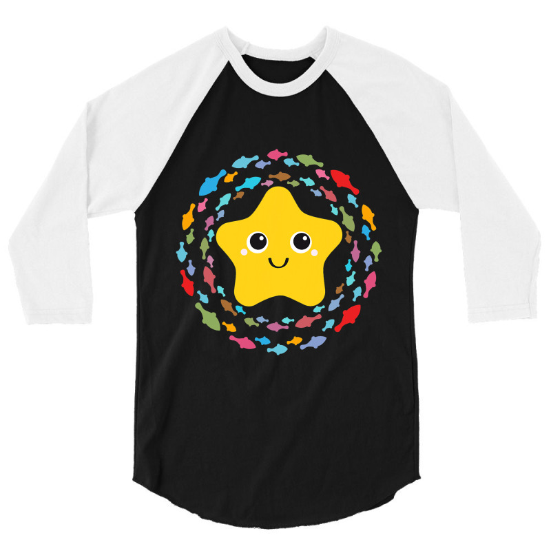 Small Friendly Starfish In Colourful Fish Circle 3/4 Sleeve Shirt | Artistshot