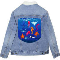 Sea Animals Ocean Life Creatures Lover For Kids Ch Unisex Sherpa-lined Denim Jacket | Artistshot