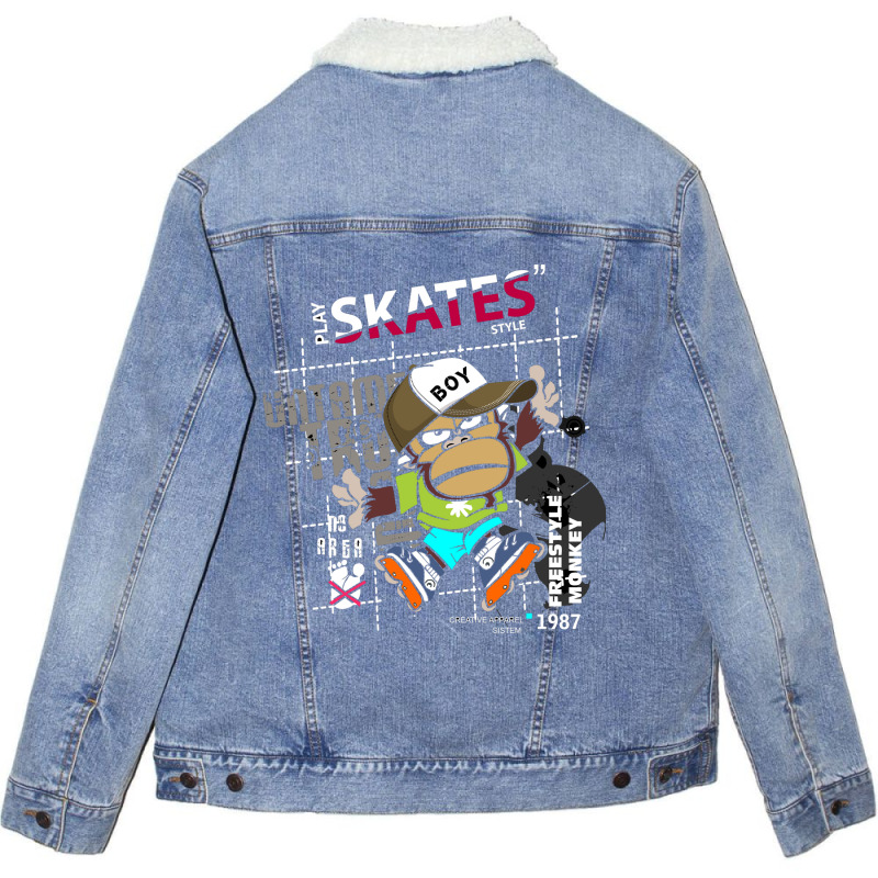 Vector Skates Style Monkey Freestyle Slogan Tee Gr Unisex Sherpa-lined Denim Jacket | Artistshot