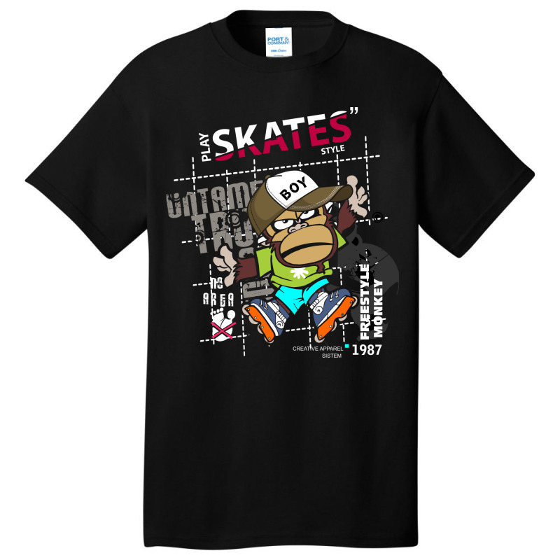 Vector Skates Style Monkey Freestyle Slogan Tee Gr Basic T-shirt | Artistshot