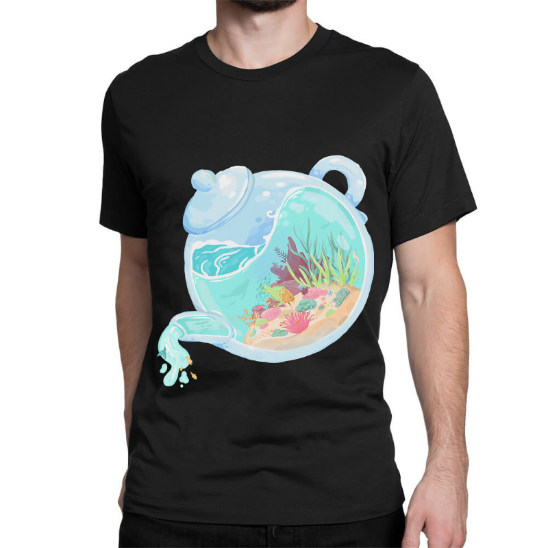 Sea Creatures Fish Teapot Saltwater Coral Reef Aqu Classic T-shirt by FAWNDACRAMER | Artistshot