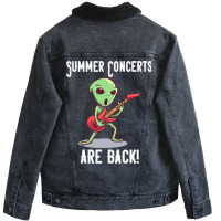 Summer Concerts Are Back Funny Alien Guitar Music Unisex Sherpa-lined Denim Jacket | Artistshot