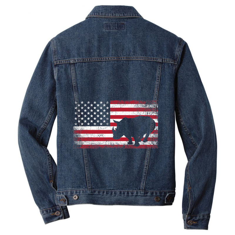 Rhino Rhinoceros 4th Of July American Flag Usa Pat Men Denim Jacket | Artistshot