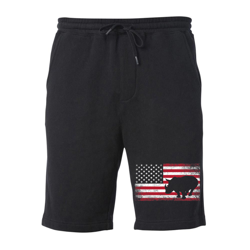 Rhino Rhinoceros 4th Of July American Flag Usa Pat Fleece Short | Artistshot