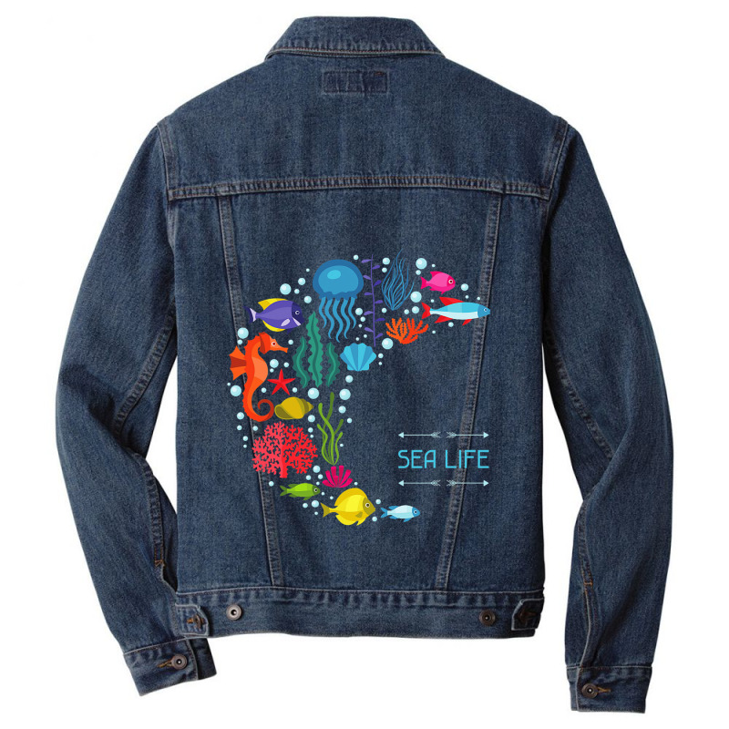 Sea Life Jellyfish Fish Starfish Ocean Beach Lover Men Denim Jacket | Artistshot