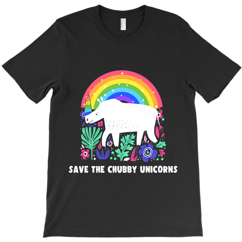 Save The Chubby Unicorns White Rhino Rainbow Flora T-shirt | Artistshot