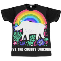 Save The Chubby Unicorns White Rhino Rainbow Flora Graphic T-shirt | Artistshot