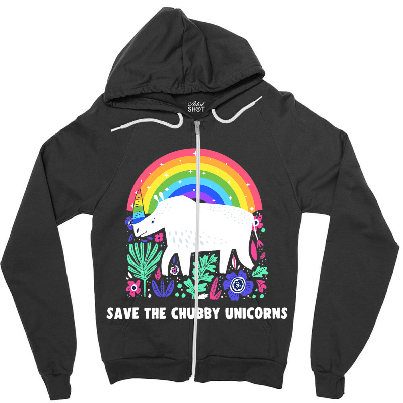 Save The Chubby Unicorns White Rhino Rainbow Flora Zipper Hoodie | Artistshot