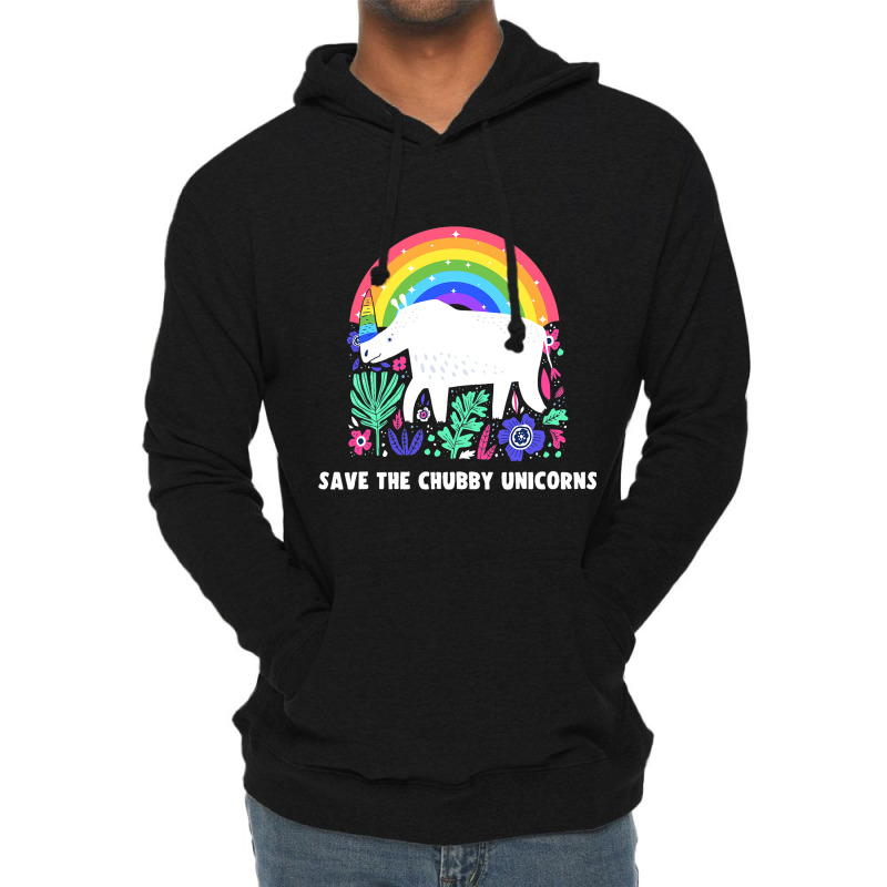 Save The Chubby Unicorns White Rhino Rainbow Flora Lightweight Hoodie | Artistshot